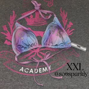 VS PINK Rainbow Ombre Cotton Candy Bling String Triangle Bikini Top - XXL